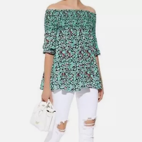 Maje Lafine Off-the-Shoulder Floral Smocked Top Sz Small 1 - Picture 1 of 10